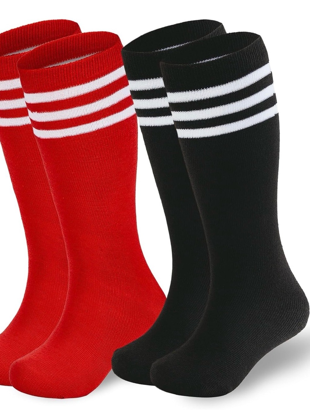 Amazon Kids Athletic Knee High Socks - Red & Black with White Stripes